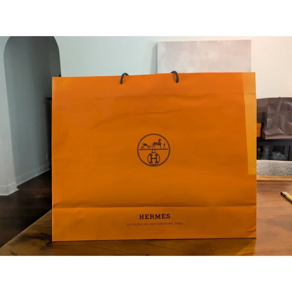 Hermès Orange Paper Shopping Bag With Rope Handles 24 x 18 x 7